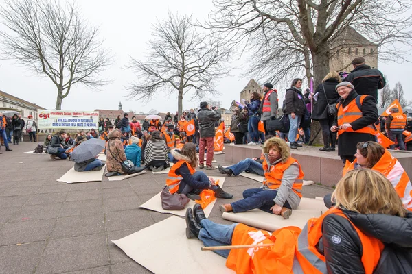 Honderden protesteert tegen bezuinigingen op de afdelingen van de begroting voor 2016 — Stockfoto