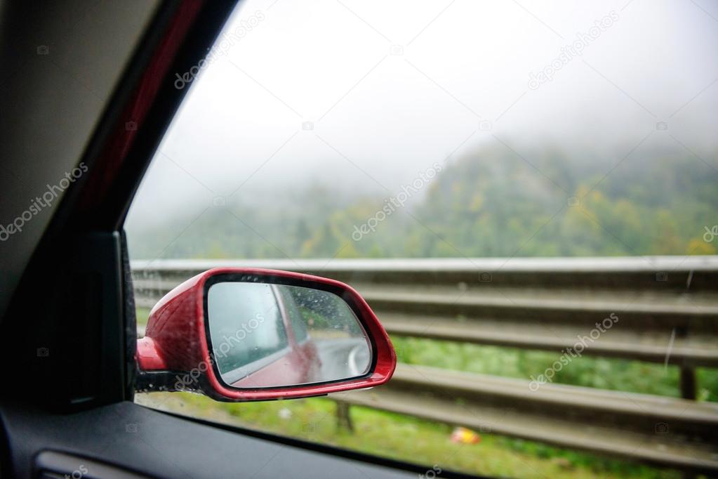 Iceland travel rear view mirror car