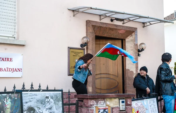 Azerbaijan Armenia protesta per il conflitto davanti all'ambasciata — Foto Stock