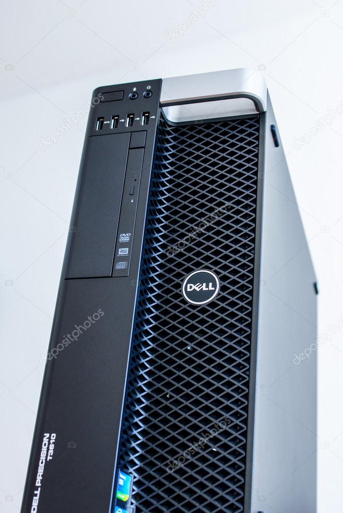 LONDON, UNITED KINGDOM - JUNE 30, 2014: Dell Computers powerful workstation, as seen on june 30, 2014 against white background. Dell workstations machines come configured as tower, rack-mounted or notebooks for diverse industries ranging from audio a