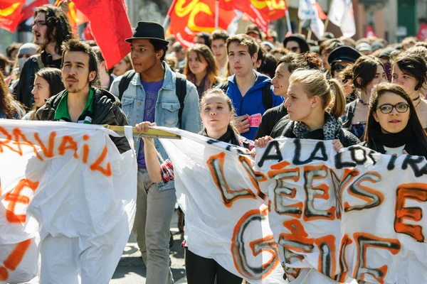 April protest tegen de hervormingen van de arbeidsmarkt in Frankrijk — Stockfoto