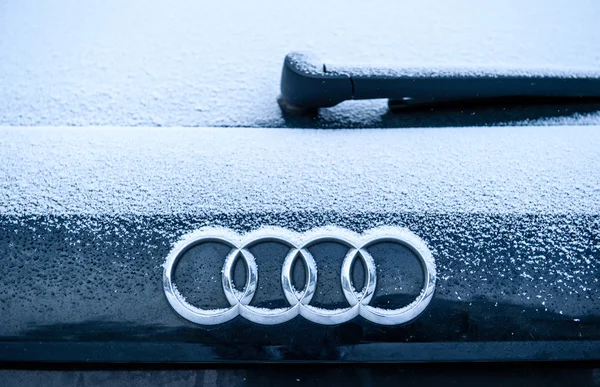 Audi Car logo under snow — Stock Photo, Image