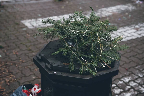 Skadad soptunna efter nyårsfirandet — Stockfoto