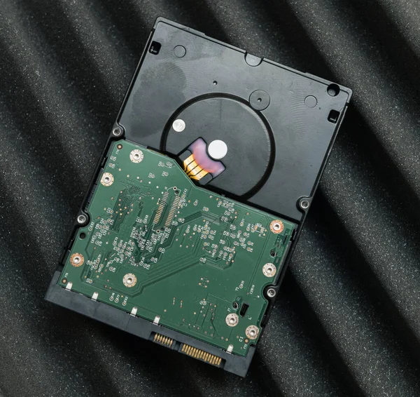 Overhead view of 3,5 HDD hard disk drive on the isolation material high capacity data