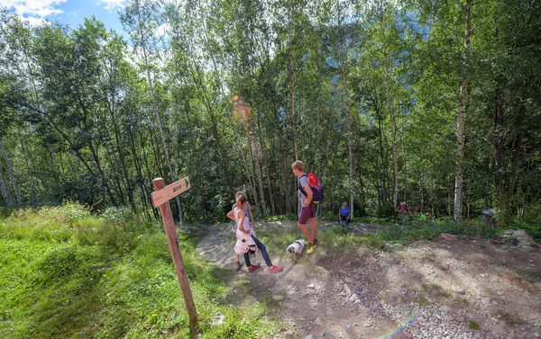 Chamonix France Aug 2017 View People Hiking Signage Balise Direction — стокове фото