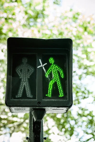 Green traffic light with religious cross — Stock Photo, Image