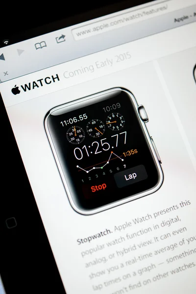 Apple Computer Webseite mit neuen Funktionen der Apple Watch — Stockfoto