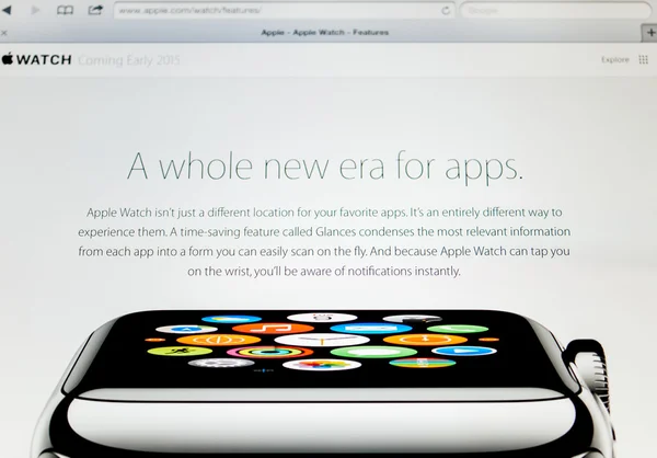 Apple Computers webpagina aankondiging van nieuwe Apple Watch — Stockfoto