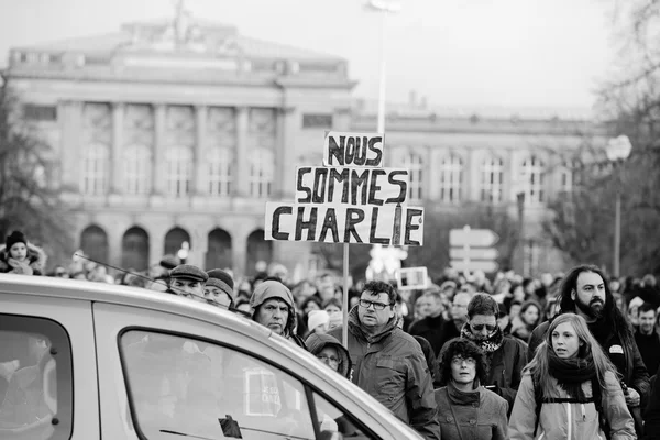 Массовый митинг единства в Страсбурге после недавнего теракта — стоковое фото