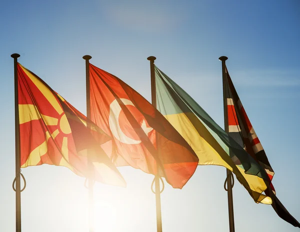 Прапори Македонії, Туреччина, Україна та Сполучені Штати Америки — стокове фото