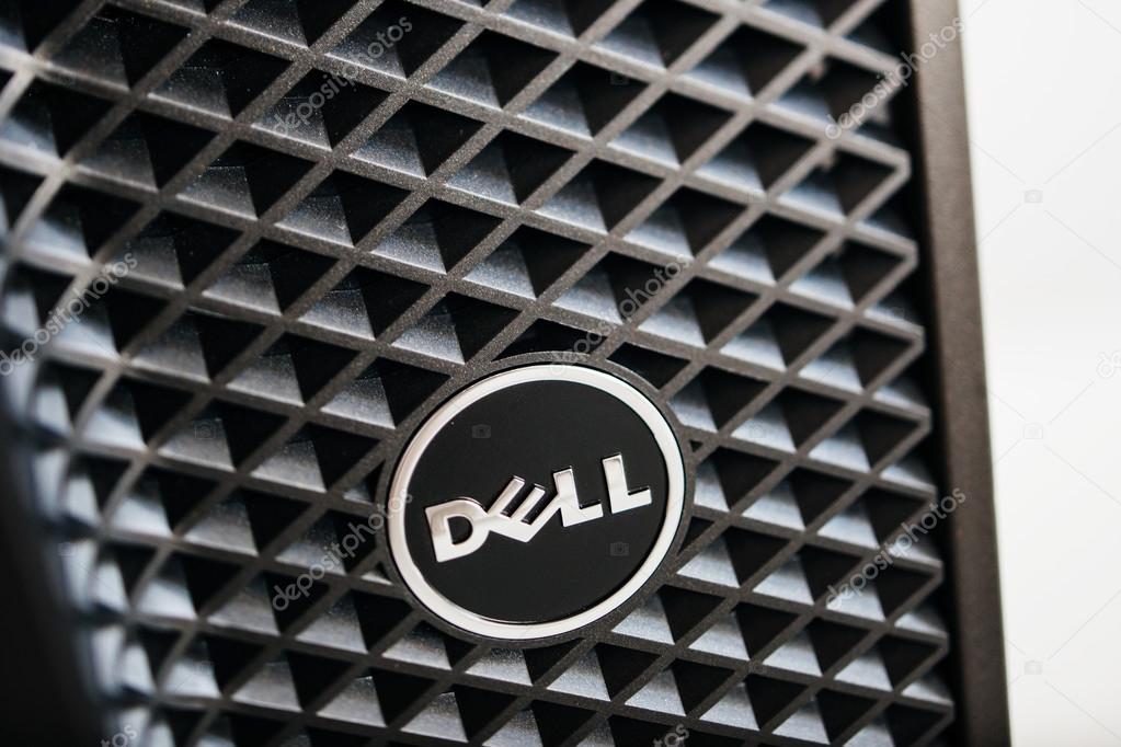 LONDON, UNITED KINGDOM - JUNE 30, 2014: Dell Computers logo on a workstation, as seen on june 30, 2014. Dell workstations machines come configured as tower, rack-mounted or notebooks