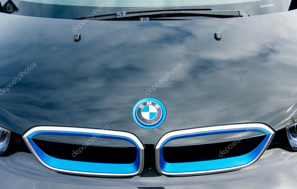 MUNCHEN, GERMANY - APRIL 06, 2015: Electric BMW i3 front radiator grille detail. Previously Mega City Vehicle (MCV), is a five-door urban electric car developed by the German manufacturer BMW.