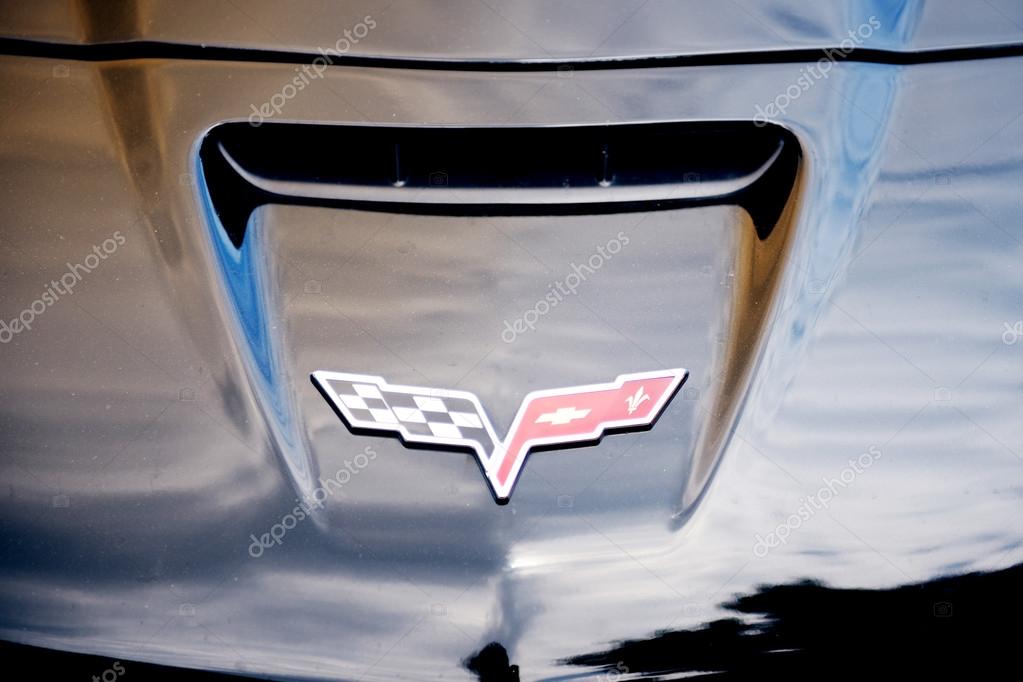 STRASBOURG, FRANCE - MAY 16, 2015: Chevrolet Corvette logo on a  luxury sport car