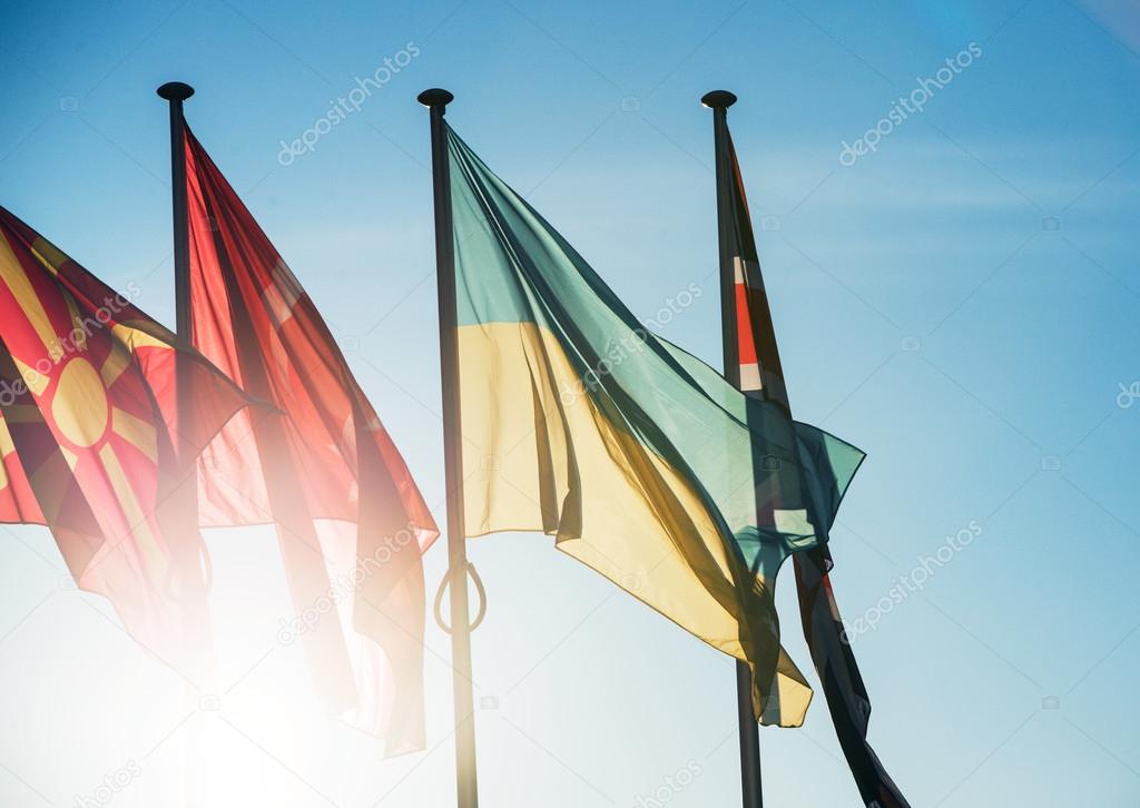 Ukraine and other flags in Strasbourg, European Capital