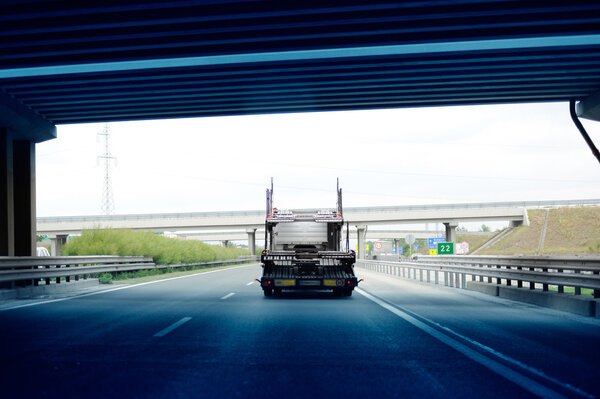 Truck  trailer exiting Hungarian tunnel