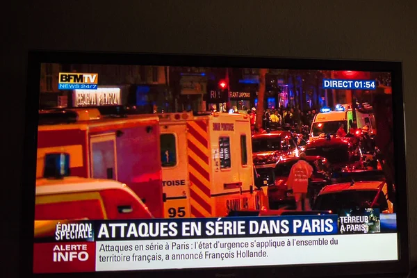 French Television reporting live about the attacks — Stockfoto