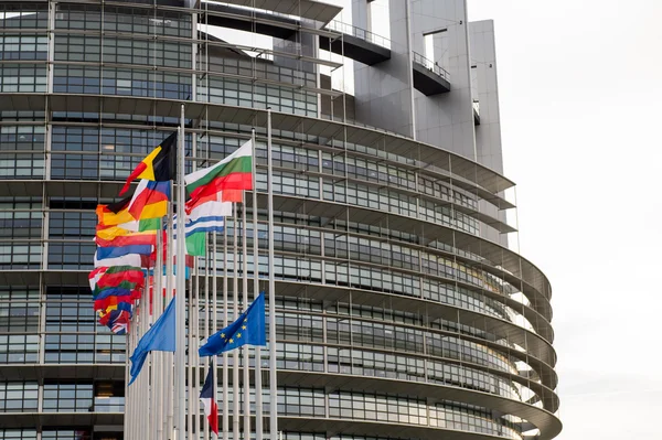 European Union Flags and France flag flies at half-mast — Stock Photo, Image