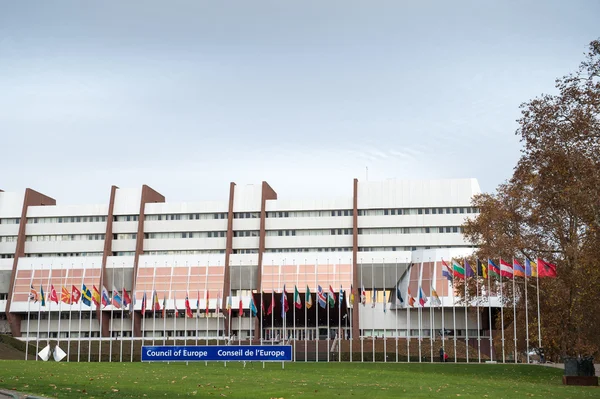 Tüm Avrupa Birliği bayrağı yarıya Counc önünde, uçar — Stok fotoğraf