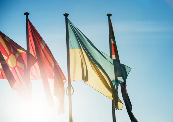 Ukraine and other flags in Strasbourg, European Capital — Stock Photo, Image