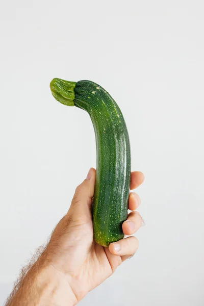 Zucchini organic vegetable in human hand — Stock fotografie