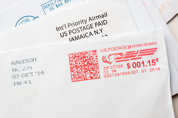 Postage envelopes elements from Germany, US, France