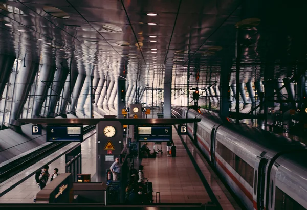 Vnitage film look applied over Frankfurt Airport Train station — ストック写真