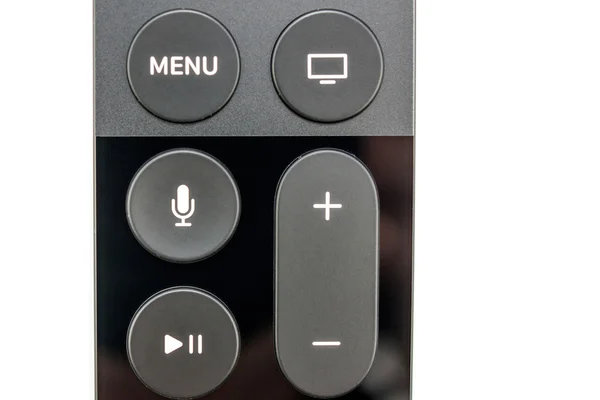 Nueva microconsola del reproductor de streaming multimedia del Apple TV Siri Remote — Foto de Stock