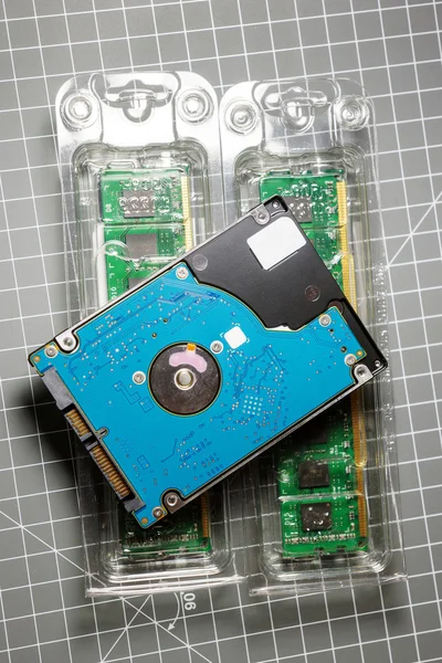 2,5 HDD hard disk drive on two RAM Random-access memory s — Φωτογραφία Αρχείου