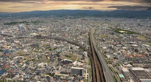 Aerial view or bird eyes view images of Kansai bay area Osaka Japan include big premium outlets located across from Kansai International Airport and it\'s largest airport in western Osaka bay Kansai Japan.