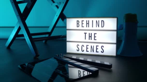 Zákulisí Letterboard Text Lightbox Studiu Barvy Měnící Pozadí Světla Kino — Stock video