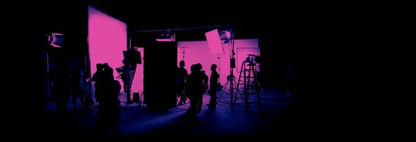Silhouette Images Video Production Scenes Making Commercial Movie Film Crew — Stockfoto