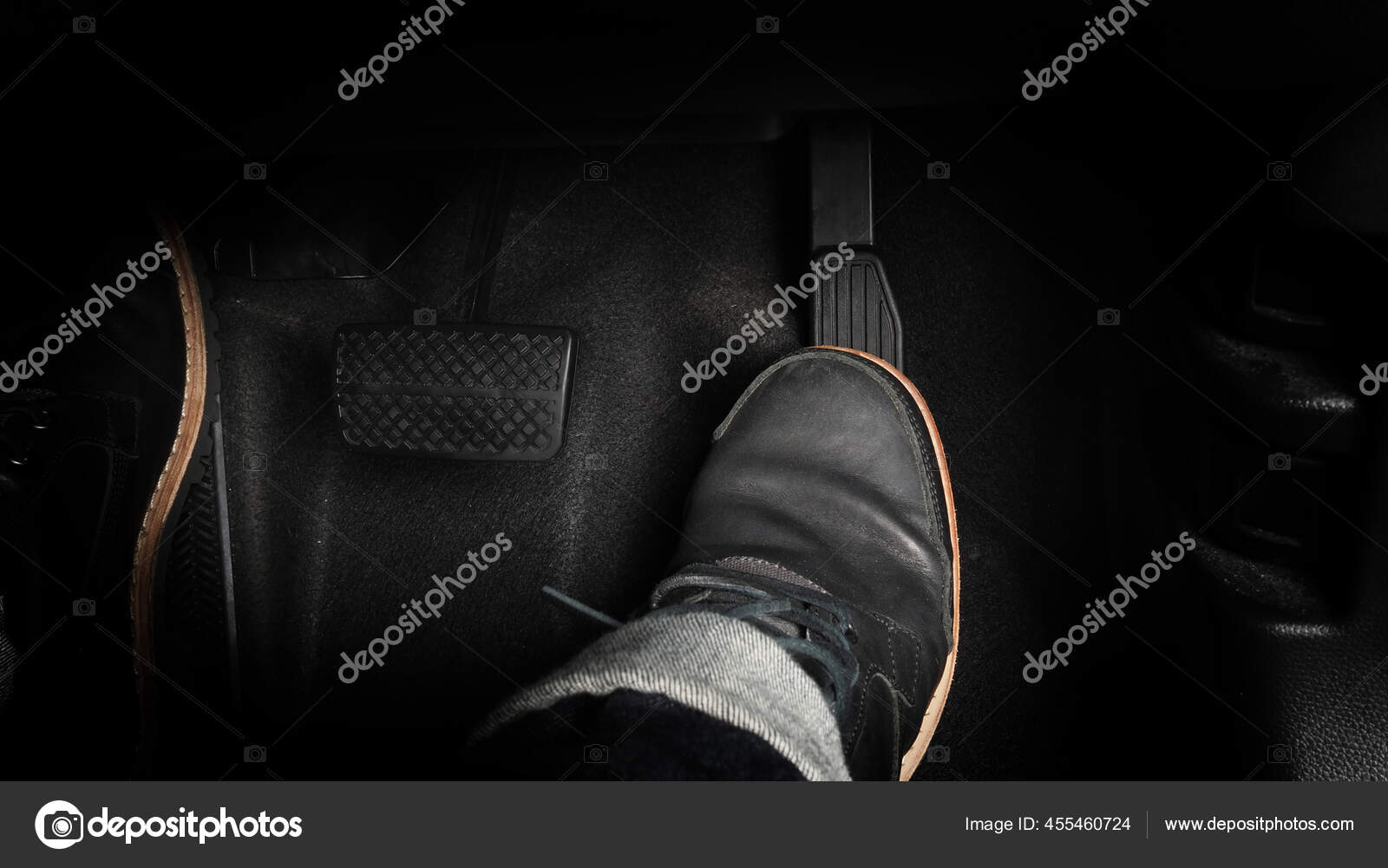 Accelerator And Breaking Pedal In A Car Close Up The Foot Pressing Foot  Pedal Of A Car To Drive Ahead Driver Driving The Car By Pushing Accelerator  Pedals Of The Car Inside
