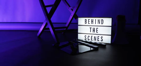 Dans Les Coulisses Boîte Lumière Texte Sur Boite Lumière Cinéma — Photo