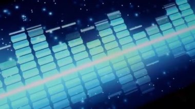 Müzik Ekolayzırı. Siyah arkaplan döngüsü animasyonunda ses dalgası eşitleyicisi. Müzik ya da ses dalgası görüntüleri. renk ses görselleştirici soyut. Gradyan tayf çubuğu grafiği. Parıldayan ve Nabız.