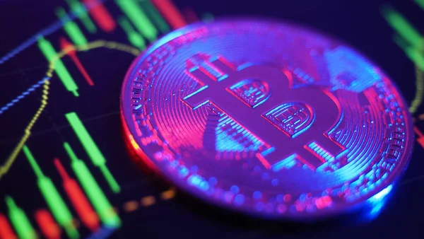 Bitcoin Mercado Valores Barra Gráfica Criptomoneda Bitcoin Stock Growth Invertir — Foto de Stock