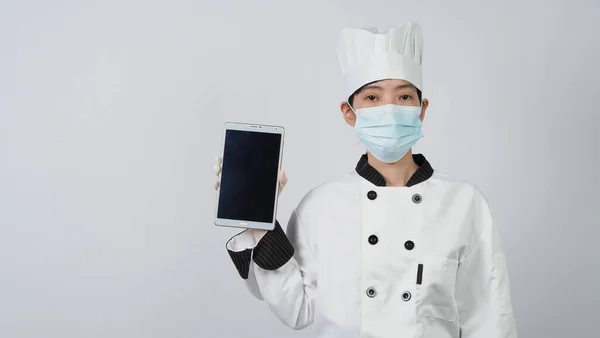 Chef Usando Mascarilla Respirador Médico Protector Cara Para Protección Contra — Foto de Stock