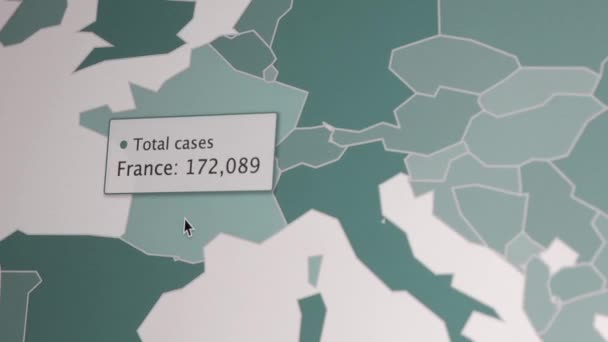 Estatísticas Pandemia Coronavírus Tela Número Casos Covid Aumentar Dados Mapa — Vídeo de Stock