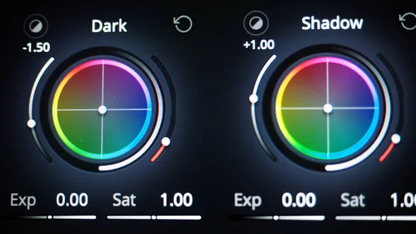 Color grading tools or RGB colour correction indicator on monitor in post production. Telecine full grade stage in video or film production processing. for colorist edit grading color on digital movie