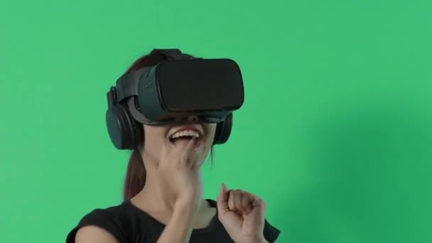 Game Playing Asian Teenager Woman Playing Virtual Reality Game Headset — Stock Video
