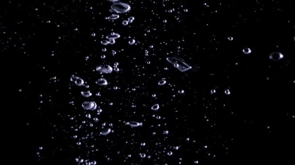 Soda Water Bubbles Splashing Underwater Floating Water Drop Black Background — Stock Video