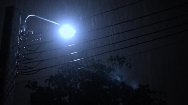 Noche Lluvia Luz Metraje Gotas Lluvia Caída Noche Bangkok Tailandia — Vídeo de stock