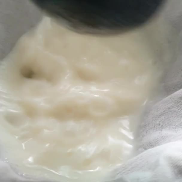 Making Fresh Soy Milk Preparation Making 100 Percent Tofu Drink — Stock Video