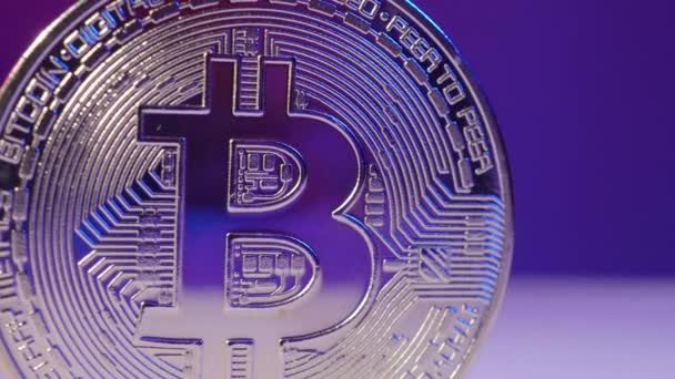 Bitcoin Cieniu Świetle Kryptowaluta Bitcoin Pink Blue Kolor Światła Nastroju — Wideo stockowe
