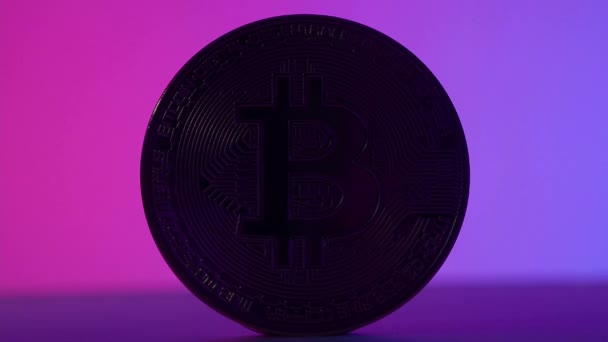 Bitcoin Skuggan Och Ljuset Cryptocurrency Bitcoin Och Pink Blue Färg — Stockvideo