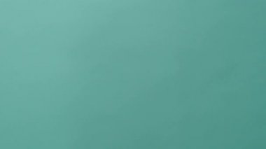 Film tahtası ya da alkış tahtası vuruşu. İş kadını elinde boş bir film tahtası tutuyor ve alkışlıyor. Sarı ve siyah alkışlar mavi yeşil arka planda izole edilmiş. video film üretimi.