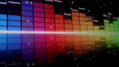 Ses Dengeleyici. Dijital müzik ya da ses dalgası görüntüleri. Siyah döngü animasyonunda ses dalgası eşitleyici ölçek. renk müzik dengeleyicisi soyut. Gradyan tayf çubuğu grafiği. Dalga Parıldayan Nabız Dansı