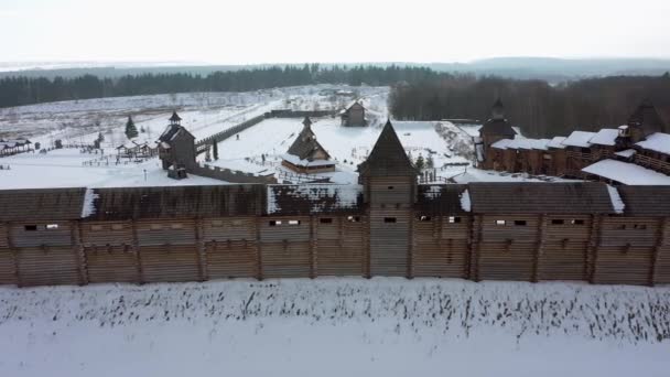 再建された中世の木製の要塞。キエフの古代建築。歴史的・文化的な場所. — ストック動画