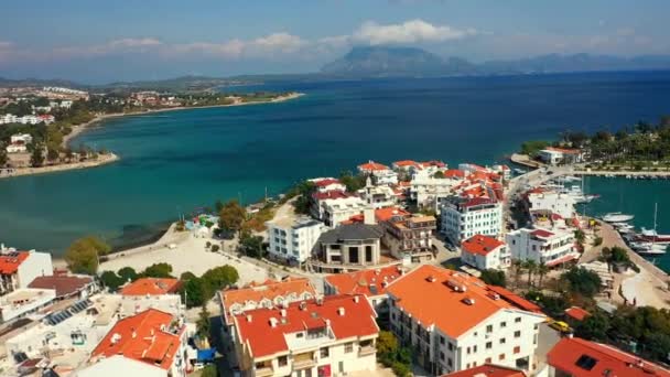 Luchtfoto van Datca stad en Egeïsche Zee kust Mugla-TURKEY — Stockvideo