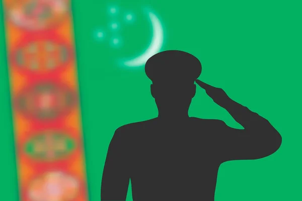 Soldeer Silhouet Wazige Achtergrond Met Turkmenistan Vlag Sjabloon Voor Herdenkingsdag — Stockvector