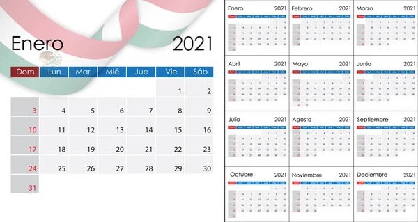 Einfacher Kalender 2021 Auf Spanisch Lateinamerikanische Version Wochenstart Sonntag — Stockvektor